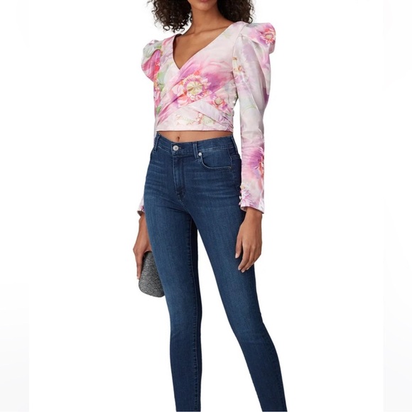 FLOR ET AL Proserpine Pink Floral Top Puff Sleeve Medium NWOT $395 Retail - Picture 5 of 6